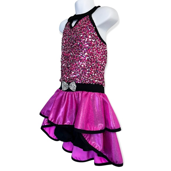 Dance Costume Dress Curtain Call Turn Up The Music J5478 High-Low Sequin Pink - Picture 3 of 15